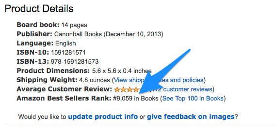 book topic - Amazon Best Seller Rank number location