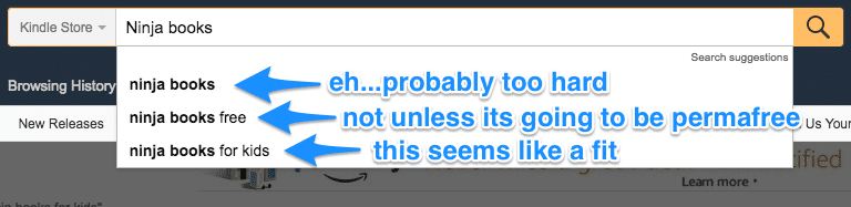 book topic - Amazon Keyword Suggestion tool for ninja books