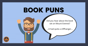 featured image that says book puns