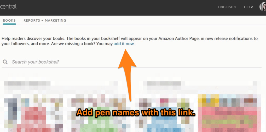 How to add pen name to Amazon author page