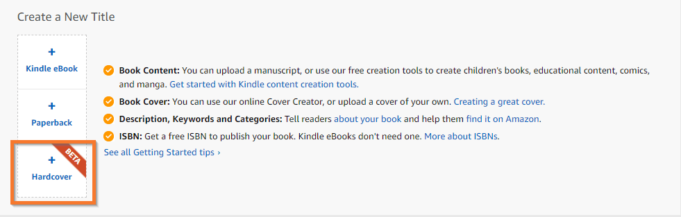 publish a hardcover button on KDP
