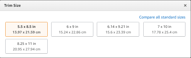 hardcover trim sizes in kdp