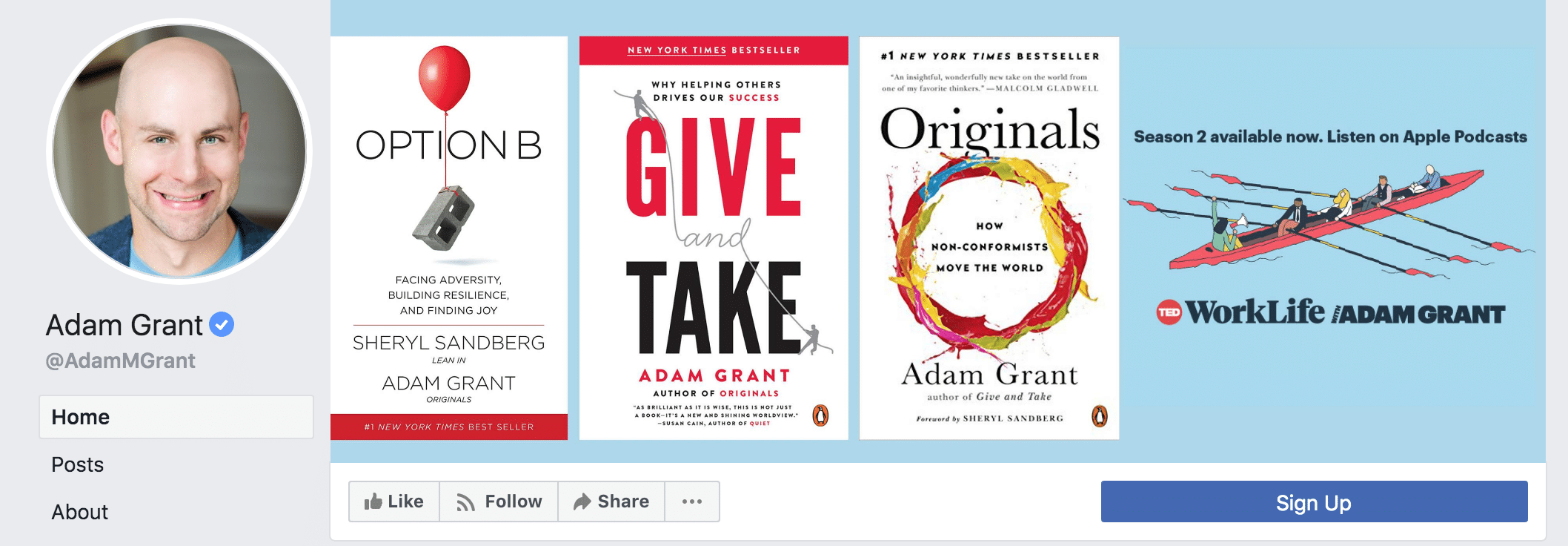 Adam Grant's Facebook author page